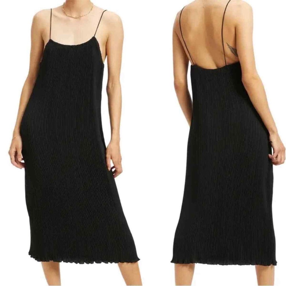 Good American Black Slip Midi Dress Spaghetti Strap Plise Always Fits 1/2